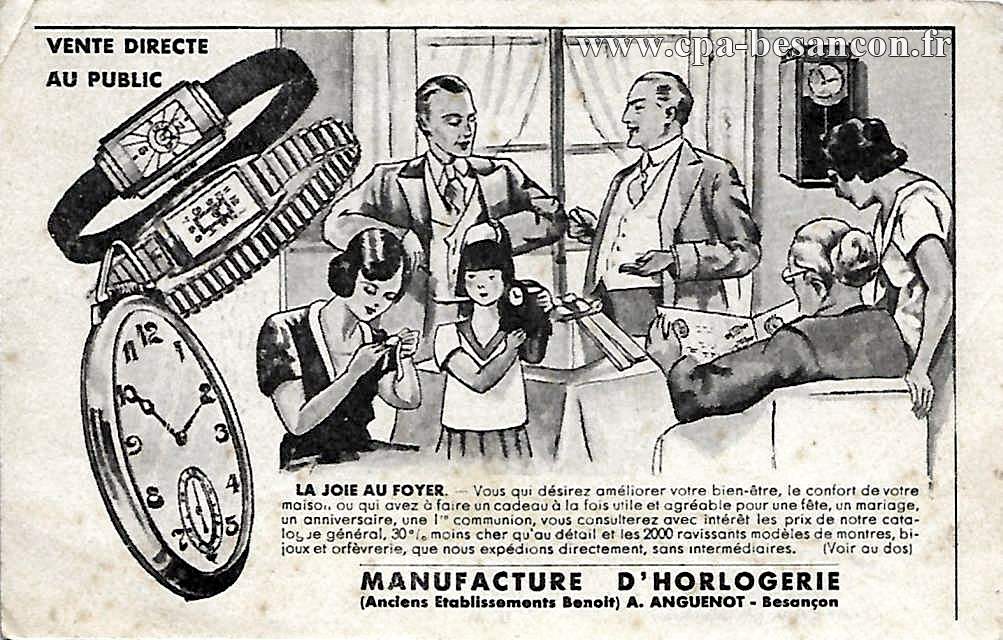 MANUFACTURE D HORLOGERIE (Anciens Etablissements Benoit) A. ANGUENOT - Besançon - La Joie au Foyer.